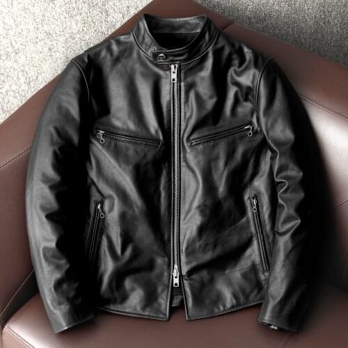 GU.SEEMIO New Arrival Cowhide Jacket Real Leather Men’s Motorcycle Coat Genuine Leather Male Jacket Motor Bike Jacket
