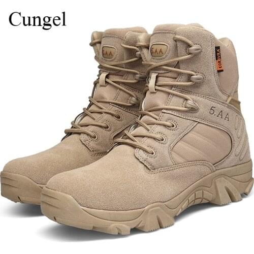 Cungel Outdoor Men Hiking shoes Military Desert Combat boots High quality Mountain Trekking Climbing shoes Army Tactical boots