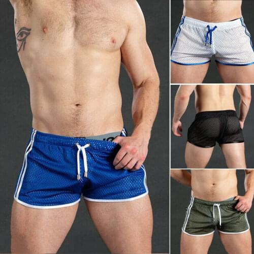 Mens Running Shorts Summer Sport Shorts Pants Casual Summer Beach Sport Running Mesh Rrousers Solid String Hih Waist 2020