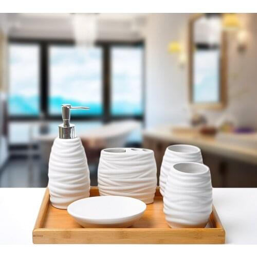 Ceramic Bathroom Accessories Set home hotel bathroom supplies simple white Five-piece set Tooth Mug Toothbrush Holder kit