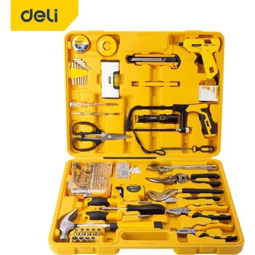 DELI Hand Tool Set Household Hand Tool Set With Storage Tool Box Daily Maintenance Tape Measure Wrench Screwdriver Tool Set