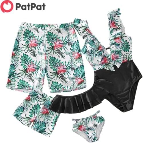 PatPat 2021 New Summer Floral and Leaf Print Matching Swimsuits Family Look Childrens Clothing