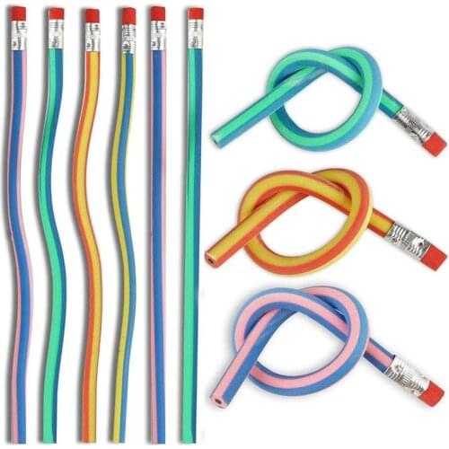 1Pc Plastic Colorful Striped Soft Pencil Creative Cute Small Pen Flexible Curved Bendy Toy Soft Pencils Gift