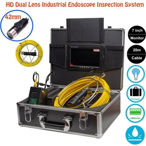 7" TFT LCD Color Monitor HD Dual Lens Industrial Endoscope Inspection System 20m 42mm Waterproof Inspection Camera Head