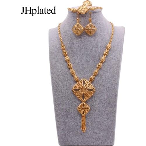 Dubai Hawaiian luxury 24K Gold plated bridal Jewelry sets Necklace Earrings Bracelet Ring gifts wedding jewellery set for women