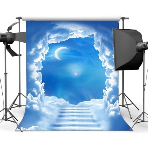 Fairytale Heaven Backdrop Dreamy Steps to Paradise Twinkle Stars Shining Moon Night Blue Sky White Background
