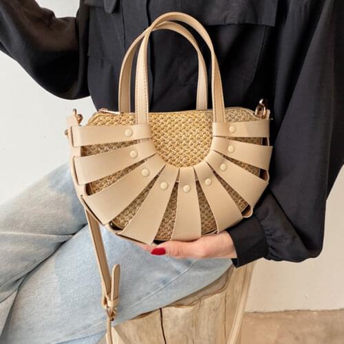 Straw Semicircle Design Small Tote Bags For Women Summer Beach Woven Shoulder Crossbody Bag Female Travel PU Handbags New