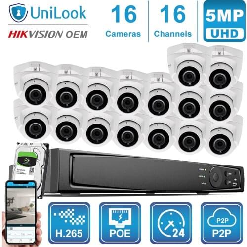 UnILook 16CH NVR 8/10/12/16Pcs 5MP Mini Dome POE IP Camera NVR Kit Security System Night Vision Motion Detection H.265 P2P