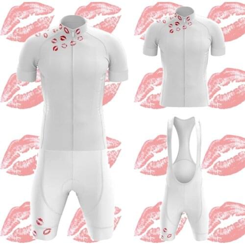 Red Lip Print New Maillot Ciclismo Hombre White Short Sleeve Bike Clothing Bib Shorts Gel Breathable Pad Cycling Jersey Set