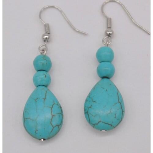 Green Howlite Beads Dangle Earrings Fashion Jewelry For Woman Gift T046