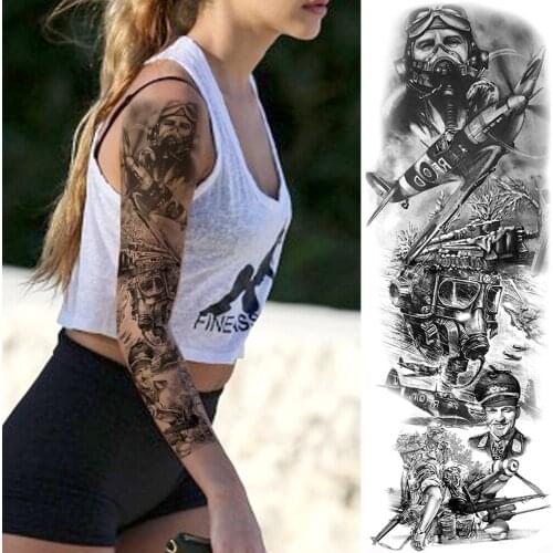 Black Warrior Soldier Temporary Tattoos For Men Women Body Art Full Arm Washable Battlefield Tatoo Realistic Fake Tattoo Sticker