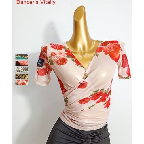 Latin Dance Female Adult Elegant Top New National Standard Dancewear Two Wear Shirt Sexy Short Sleeve Practice Clothing
