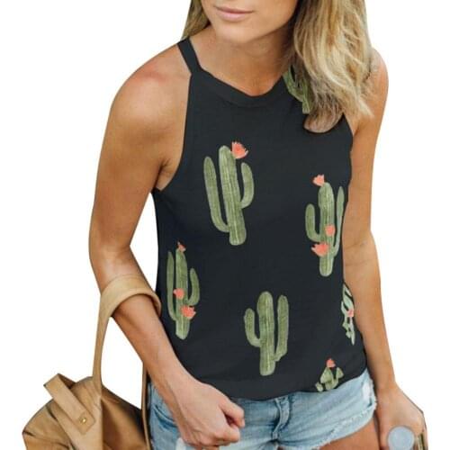 80%HOT Summer Casual Women Cartoon Cactus Print Sleeveless Round Neck Vest TankS1 Top
