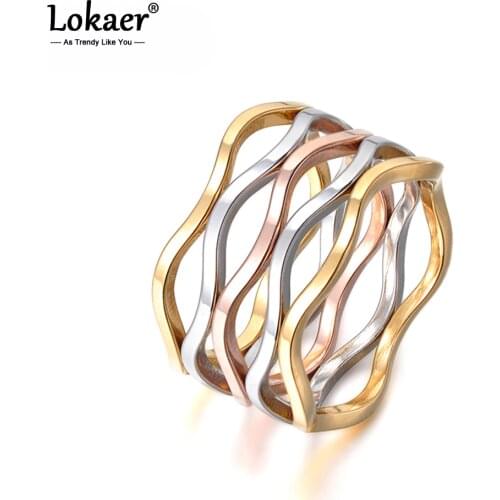 Lokaer Delicate Jewelry Multicolor Wave Shape Multilayer Titanium Steel Engagement Wedding Ring For Women Bague Femme R17055