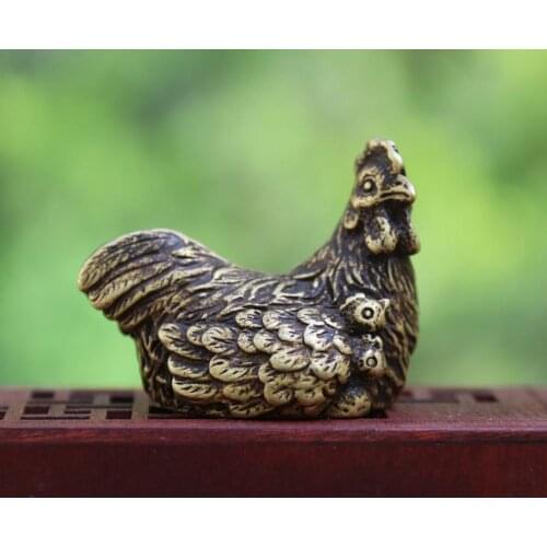 4.5 cm China Zodiac Animal 100% pure Bronze hen Chicken Cock Mother Son Wealth Fengshui Statue kids toys small statue