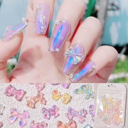 50pcs Colorful Bownot Nail Jewelry Sparkling Nail Art Decorations Semi Transparent 3D Design Crystal Charm Manicure Accessoires