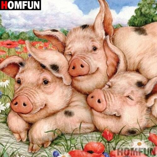HOMFUN Full Square/Round Drill 5D DIY Diamond Painting "Animal pig" 3D Embroidery Cross Stitch 5D Home Decor A17661