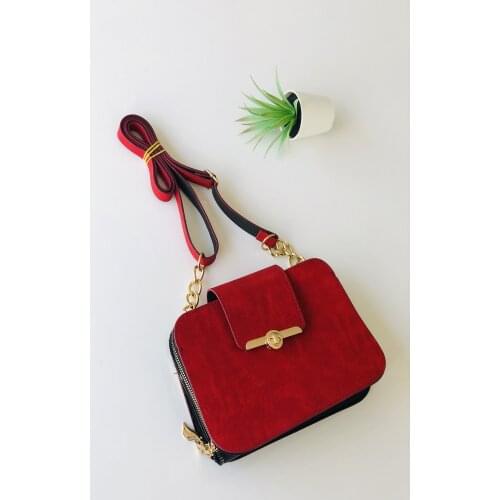 Bagzone Women Red Semi Chain Strap Lock Detailed Shoulder Bag 10 VA2065