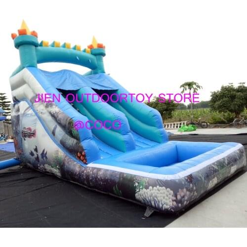 Free air ship to door,6x3m kids bouncy water slide, 2019 popular ocean theme inflatable slide with pool