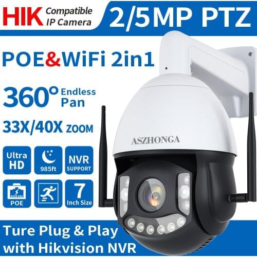 Wireless POE PTZ IP Camera WIFI 40X Zoom HD CCTV Speed Dome Security Cam CamHipro APP H.265 IR 300M ONVIF Hikvision Compatible