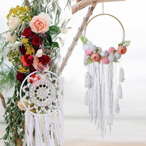 Boho Dream Catchers with Rose Flowers Handmade Dreamcatchers for Wall Hanging Wedding Ornament Home Decoration