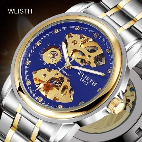 WLISTH Mens Watches Automatic Mechanical Watch Luminous Waterproof Stainless Steel Sapphire Skeleton Wristwatch Top Brand Luxury