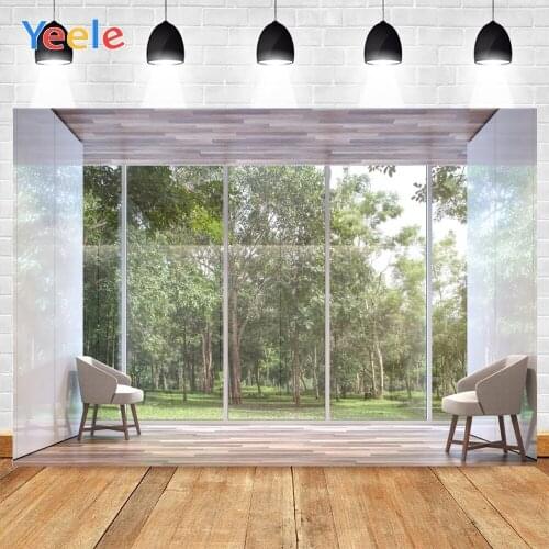 Yeele Indoor White Wall French Window Sofa Trees And Grass Background Photophone Photography Backdrops for Decor Customized Size