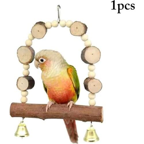 Bird Toys Bird Cage Parrot Anti-Biting Wooden Bird Swing Perch Parrot Toys Chewing Toy With Bell Toys for Parrots