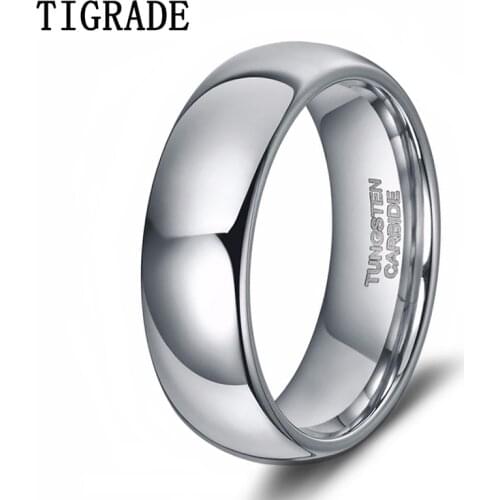 TIGRADE 6mm Classic High Polish Real Tungsten Ring Dome Engagement Jewelry Carbide Wedding Bands For Men Women Size 4-13.5