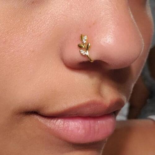 1Pcs Fake Piercing Nose Ring Punk Metal Gold Color Heart Leaf Nose Ring Clip Cuff Also Can Be Ear Clip Cuffs Body Jewelry