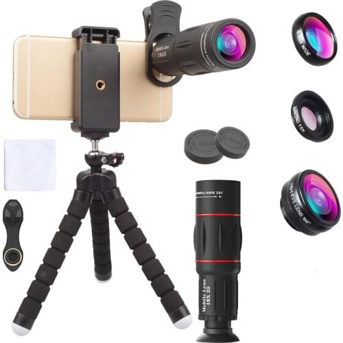 APEXEL Phone Lens Kit Fisheye Wide Angle Macro 18X Telescope Lens telephoto with 3 in 1 Mobile lens for Samsung Huawei Xiaomi