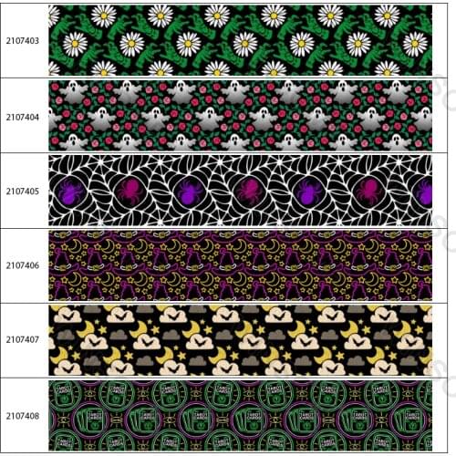Grosgrain Ribbon Printed Halloween Flower Pattern Cartoon Tape 5Yards for Accessory Hairbow Headwear Decoration DIY