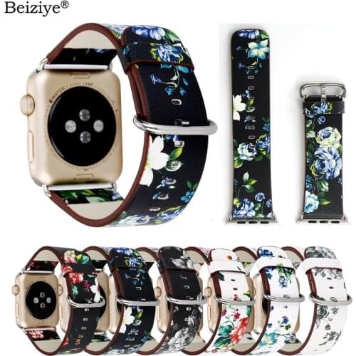Flower Design Leather Loop Band For Apple Watch Bands 38mm 42mm 40mm 44mm Bracelet pulseira Wrist Strap For iWatch Series 6 5 4