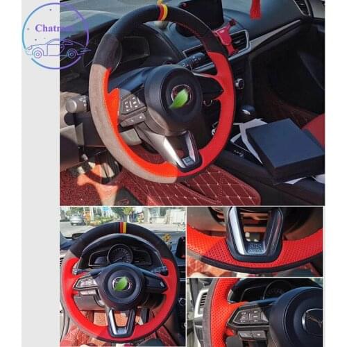 Steering Wheel Cover for Mazda 3 Axela 6 Atenza CX3 CX5 CX7 CX8 MX-30 Suede Leather Hand Sewing Wrap DIY Stitchwork Holder