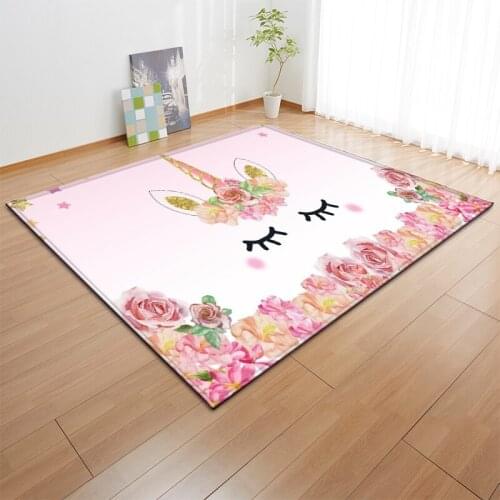 Cartoon Pink Unicorn Carpets Anti-slip Flannel Carpets Kids Play Mat Girls Room Decorative Area Rug Living Room Rug and Carpet