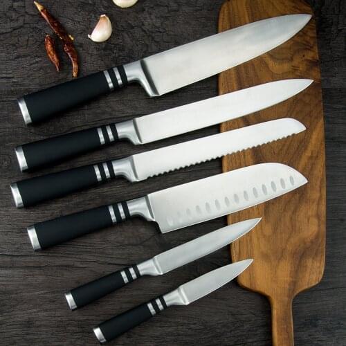 Japanese Chef Kitchen Knives Set 6PCS 8'' Slicing Bread 7'' Santoku 5'' Utility 3.5'' Paring Knife Full Tang Blade Slicer Tool