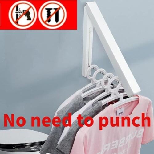 Invisible Clothes Hanger Free Punching Balcony Indoor Window Clothes Dryer Indoor Bathroom Folding Wall Hanger Without Punching