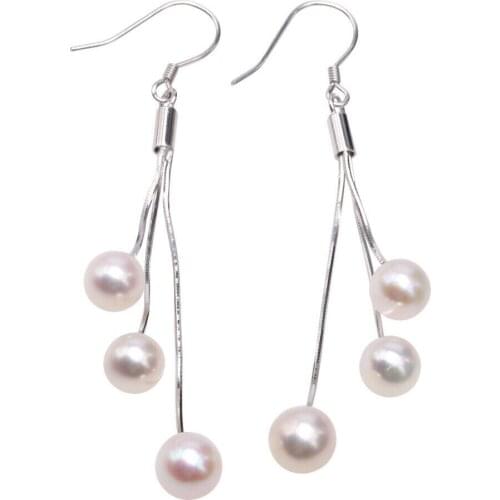 NEW Fashionable Joker 6-7mm White Round Freshwater Pearl Tibetan Silver Hook Earrings