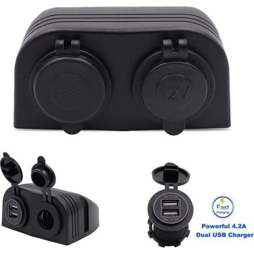 Two Hole Panel for Boat Marine ATV RV With 2.1A, 5V 2 USB Charger and Cigarette Lighter Socket
