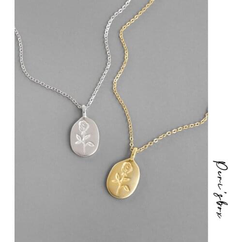 Perisbox Round Medallion Rose Necklaces Circle Carved Geometric Necklaces for Women 925 Sterling Silver Minimalist Necklace