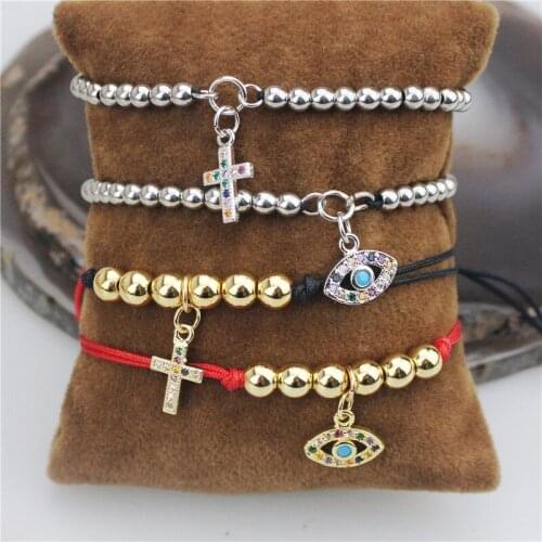 Adjustable 10pcs/lot Fashion colorful cz bracelet,plated eye/cross shape cubic zircon component,popular bracelet cheap wholesale
