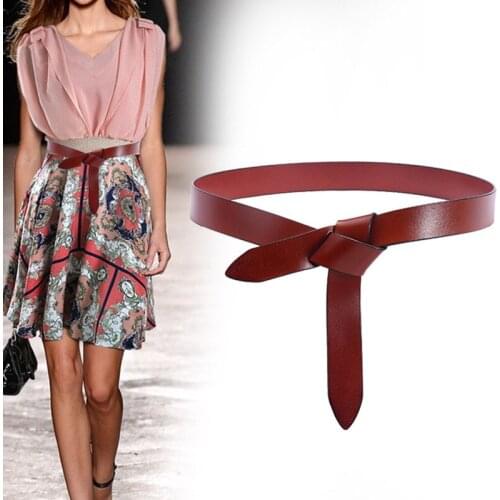 New Design Knot Cowskin Womens Belts Soft Real Leather Knotted Strap Belt Dress Accessories Lady Waistbands Long women belt
