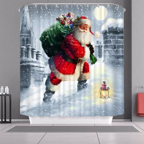 Merry Christmas Santa Claus 3D Print Shower Curtain Bathroom Set With Waterproof Hook Bath Curtain Cartoon Kids African Funny