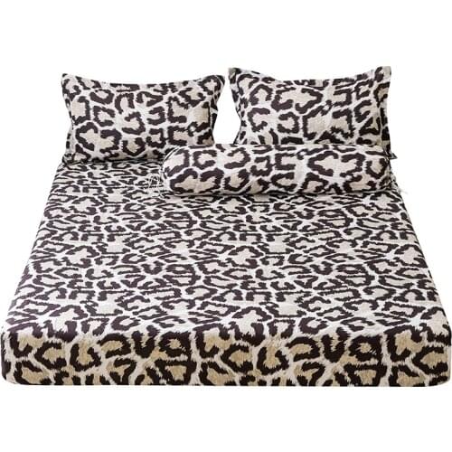 Modern Style Fitted Sheet Leopard Pattern Mattress Cover With Elastic Full Queen Twin Size 100% Polyester Home Hotel Bedsheet