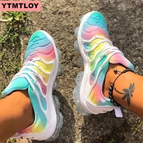 2020 rainbow color sports shoes womens soft-soled outdoor sports shoes comfortable and versatile lace-up vulcanized shoes