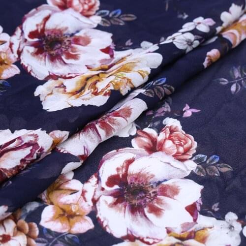 Fabric Floral Blue Silk Georgette Fabric Summer Thin Transparent Silk 12 M/m
