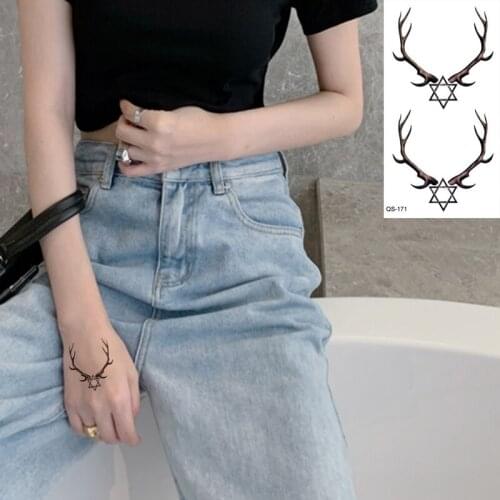 Waterproof Temporary Tattoo Stickers Deer Antler fake Tatto Geometric animal Flash Tatoo Hand Back Foot for Girl Women Men