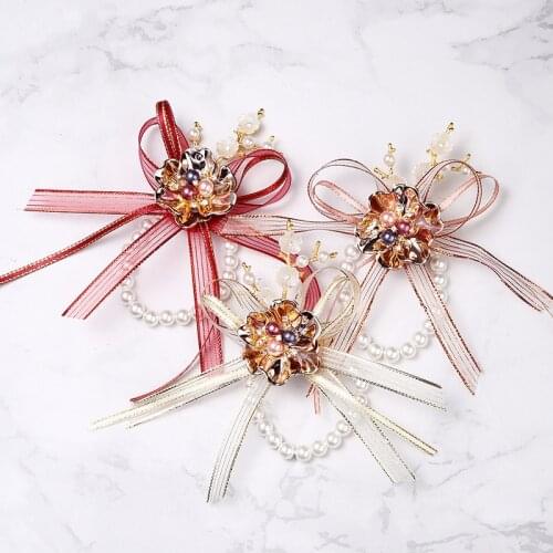 Bridesmaid Bracelet Wrist Corsage Crystal Groom Boutonniere Wedding Handmade Flower Rose Bridesmaid Wrist Corsage