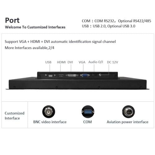 1000 nit 12 inch IP65 front bezel waterproof industrial lcd touch screen monitor