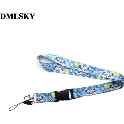 24pcs/lot DMLSKY The Starry Night and Kanagawa Lanyard Keychain for keys Badge ID Phone Key rings Women Neck Straps M3636